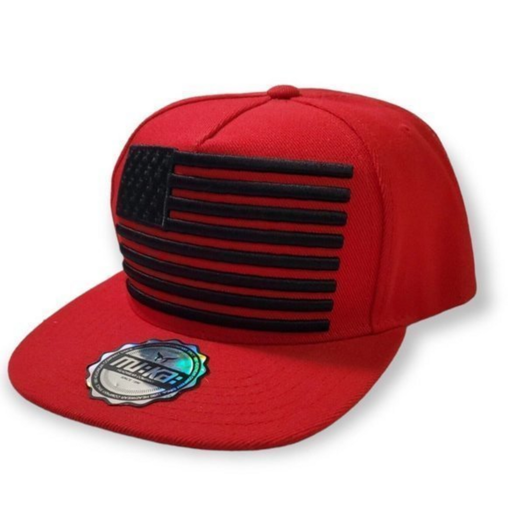 MU:KA‎ Headwear Company Red Snapback With Black American Flag